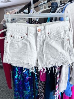 We The Free White Distressed Denim Cutoff Shorts